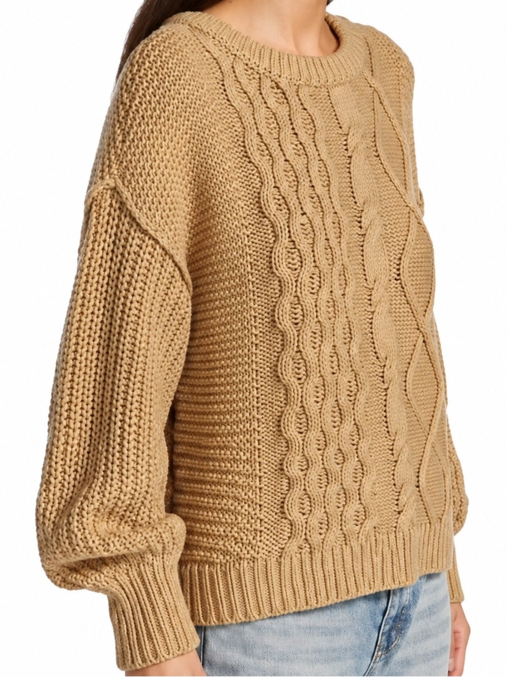 Free People Cable-Knit Sweater in Camel/Tan Sz XL